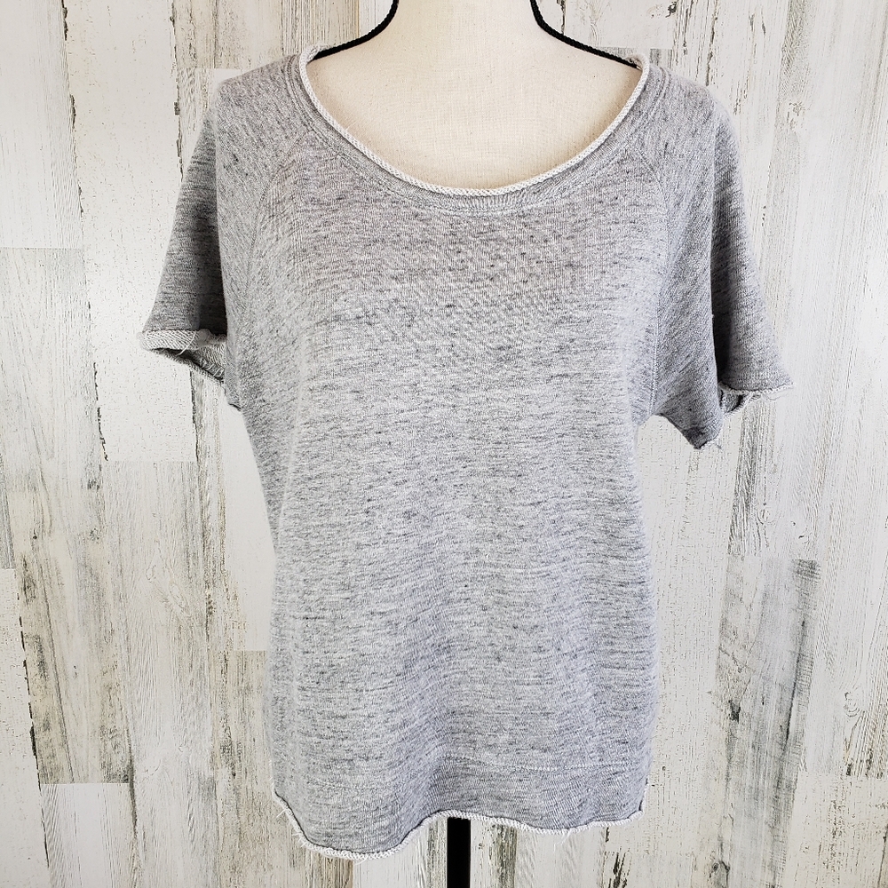 Chaser Gray Short Sleeve Linen Sweatshirt Size Large